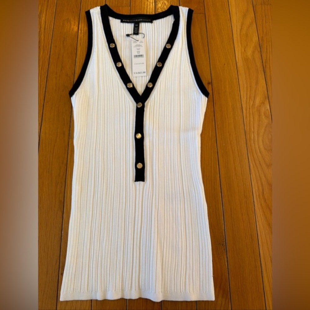 New White House Black Market White V-neck Rib Snap Henley Tank Sz XS